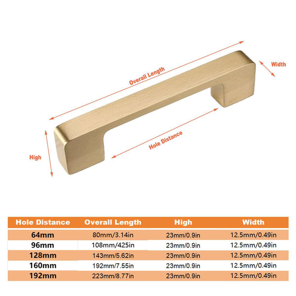 Modern Simple Handle Wardrobe Cabinet Drawer Pull All Copper Gold Door 192Mm Cabinet Pulls