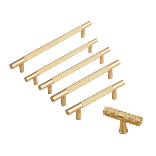 Light Luxury Cabinet Handle Full Copper Gold Straight Knurled Drawer Door Pull 224Mm Cabinet Pulls