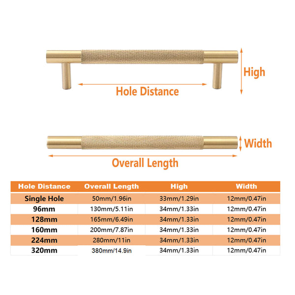 Light Luxury Cabinet Handle Full Copper Gold Straight Knurled Drawer Door Pull 320Mm Cabinet Pulls