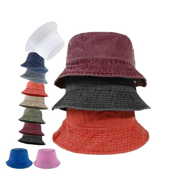 Unisex Men Women Washed Cotton Outdoor Camping Sports Bucket Fisherman Blue 2 Hats
