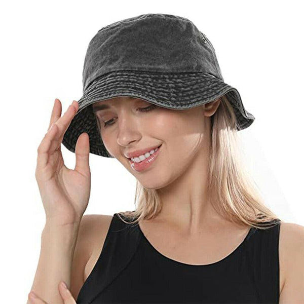 Unisex Men Women Washed Cotton Outdoor Camping Sports Bucket Fisherman Blue 2 Hats