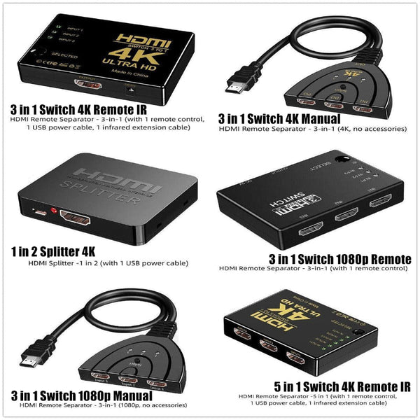 Hdmi Switch Splitter 3 In 1 5 Or 2 1080P 4K Manual Remote Options Ir Power Cables & Connectors