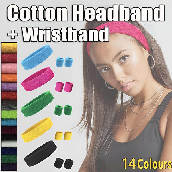 Wristbands Headband Band For Sport Tennis Badminton Yoga Cotton Lake Blue Sweatbands