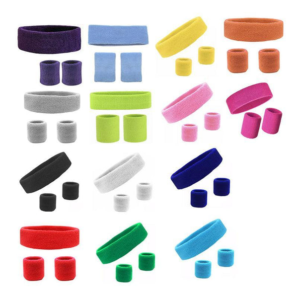 Wristbands Headband Band For Sport Tennis Badminton Yoga Cotton Neon Green Sweatbands