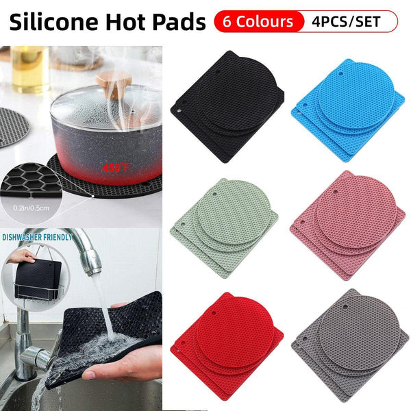 4Pcs Silicone Honeycomb Heat Resistant Mats Table Cup Pot Home Kitchen Green Coasters