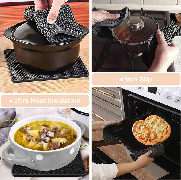 4Pcs Silicone Honeycomb Heat Resistant Mats Table Cup Pot Home Kitchen Green Coasters