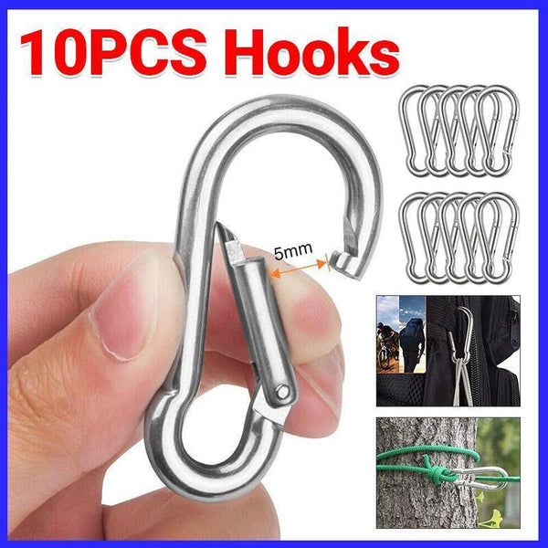 10Pcs Stainless Steel Carabiner Snap Hooks With Keychain For Camping Other Hiking Equipment