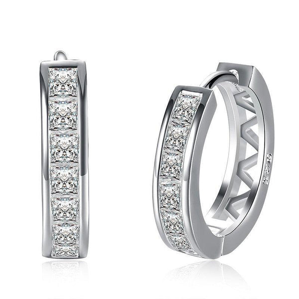 925 Sterling Silver Filled Clear Zircon Crystal Huggie Hoop Earrings
