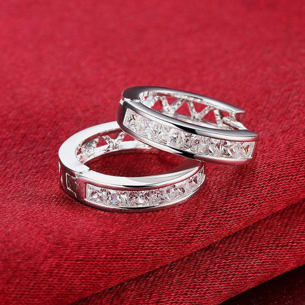 925 Sterling Silver Filled Clear Zircon Crystal Huggie Hoop Earrings