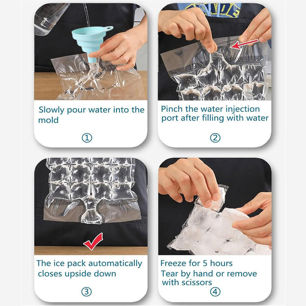 Disposable Ice Pack Bag 100Pcs Water Injection Cube Mold Tear Grid Ice Cubes Trays & Moulds