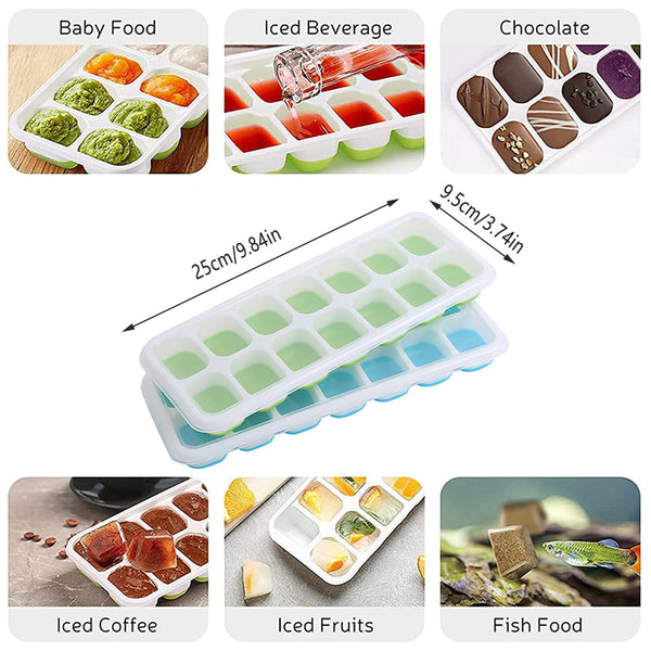 4Pcs Ice Cube Tray With Lid Easy Release Silicone Mould 14 Cubes Container Mold Blue Ice Cubes Trays & Moulds