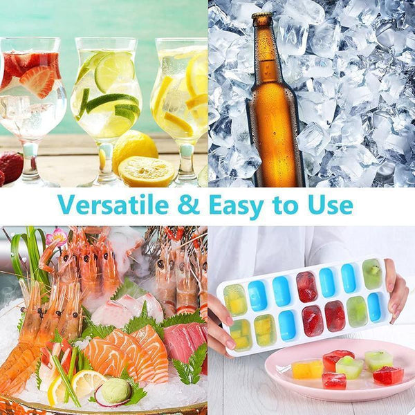 4Pcs Ice Cube Tray With Lid Easy Release Silicone Mould 14 Cubes Container Mold Blue Ice Cubes Trays & Moulds
