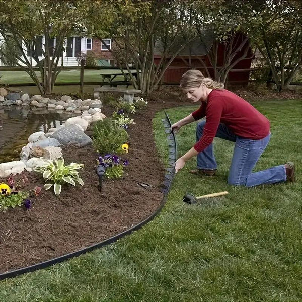 L Shaped Garden Edging Border Landscape Grass Lawn Stone Edge Fence Strip Black Garden Edging & Borders