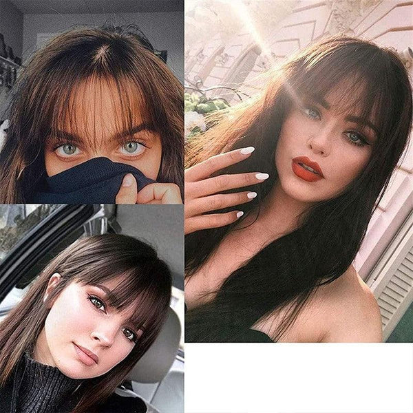 Clip In On Bangs Fringe Fake Straight Front Neat As Human Light Brown Hair Extensions