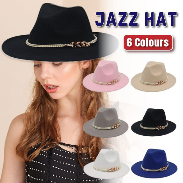 Jazz Hat Autumn Winter Retro Large Brim For Men And Women Stylish Headwear Beige Hats & Headwear