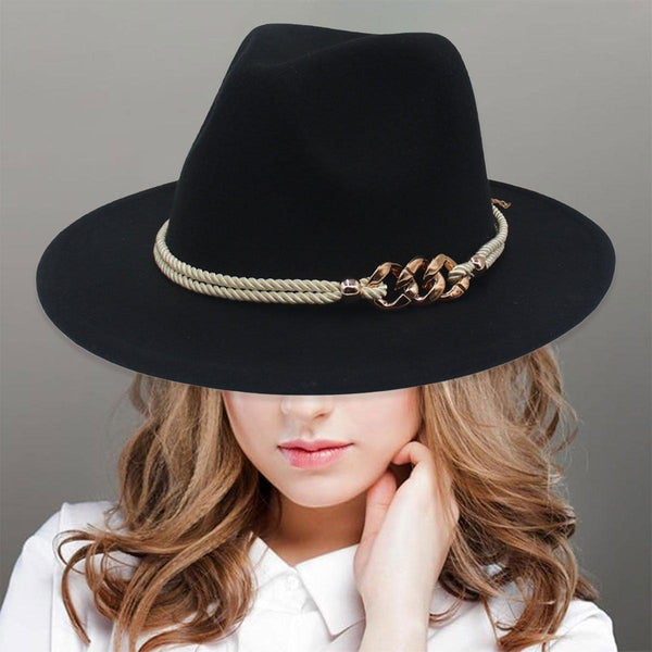 Jazz Hat Autumn Winter Retro Large Brim For Men And Women Stylish Headwear Beige Hats & Headwear