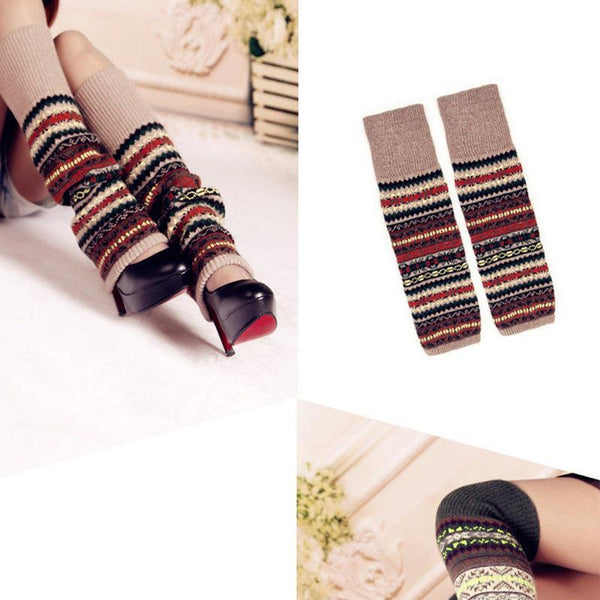 Women Ladies Winter Warm Knit Wool Leg Warmer Woolen Knee Socks Leggings Khaki Leg Warmers