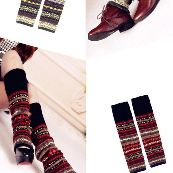 Women Ladies Winter Warm Knit Wool Leg Warmer Woolen Knee Socks Leggings Khaki Leg Warmers