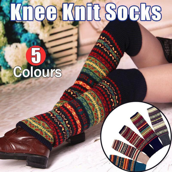 Women Ladies Winter Warm Knit Wool Leg Warmer Woolen Knee Socks Leggings Blue Leg Warmers