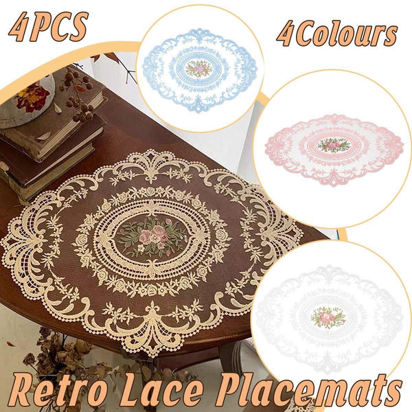 4 Pack Retro Lace Oval 31X42cm French Crochet Doilies Colors Set Sky Blue Placemats