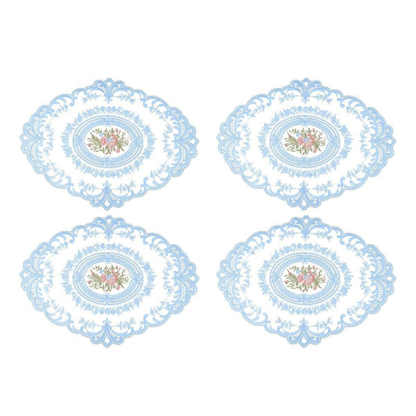 4 Pack Retro Lace Oval 31X42cm French Crochet Doilies Colors Set Sky Blue Placemats