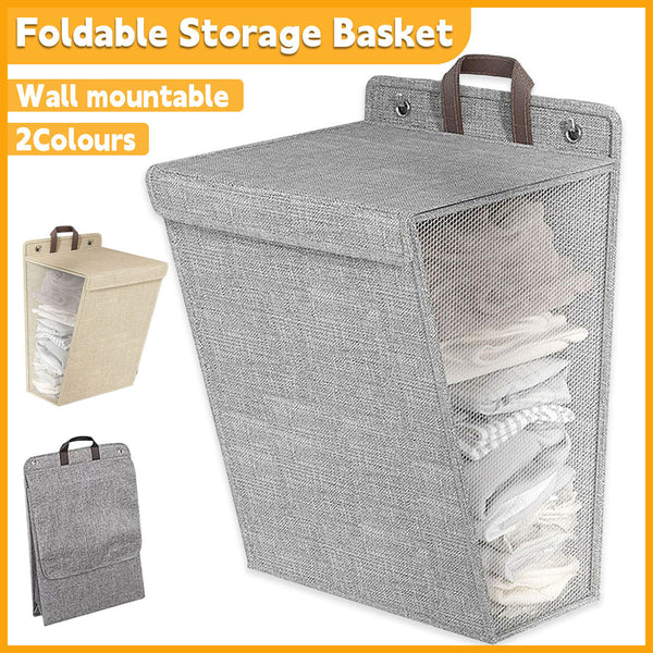 Foldable Laundry Basket Wall Mounted Clothes Storage Household Organizer Grey Laundry Baskets & Hampers