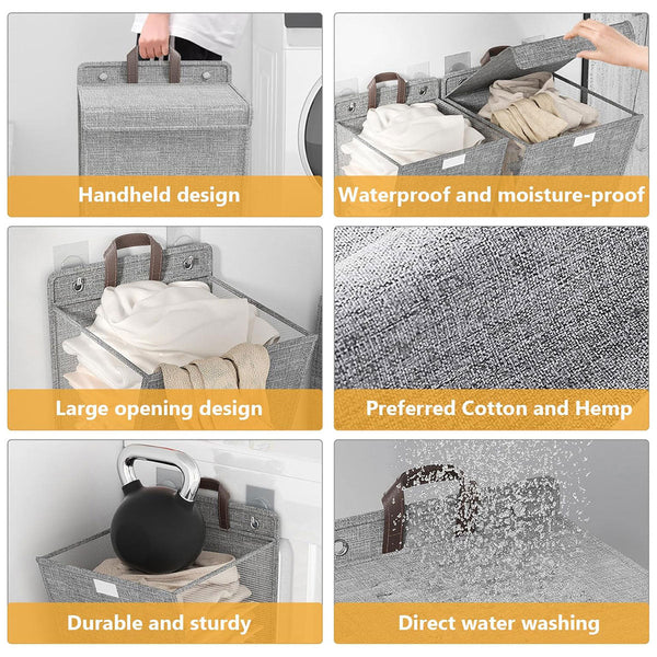Foldable Laundry Basket Wall Mounted Clothes Storage Household Organizer Grey Laundry Baskets & Hampers