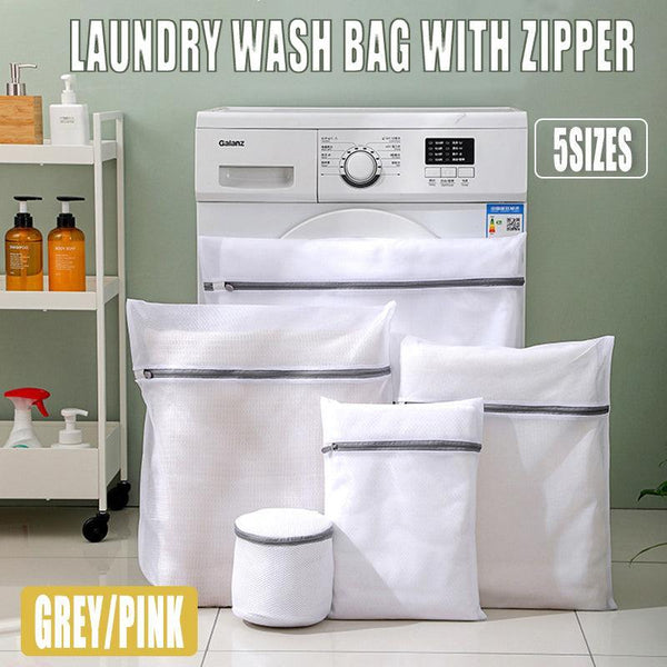 5Pcs Zipper Mesh Set Clothes Washing Organiser For Delicates Pink Laundry Bags