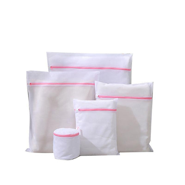 5Pcs Zipper Mesh Set Clothes Washing Organiser For Delicates Pink Laundry Bags