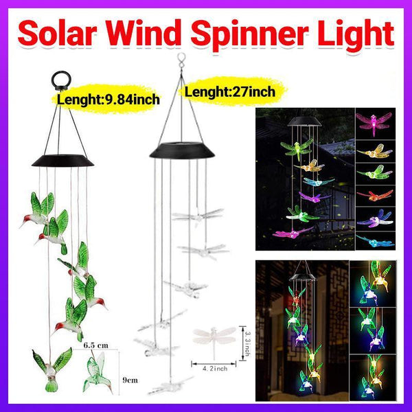 Solar Powered Led Lights Changing Hanging Garden Yard Outdoor Decor Dragonfly Wind Chimes