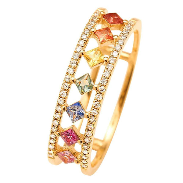 Rainbow Gold Ring Women Fashion Colorful Band Jewelry Gift 6 10 Sizes Rings