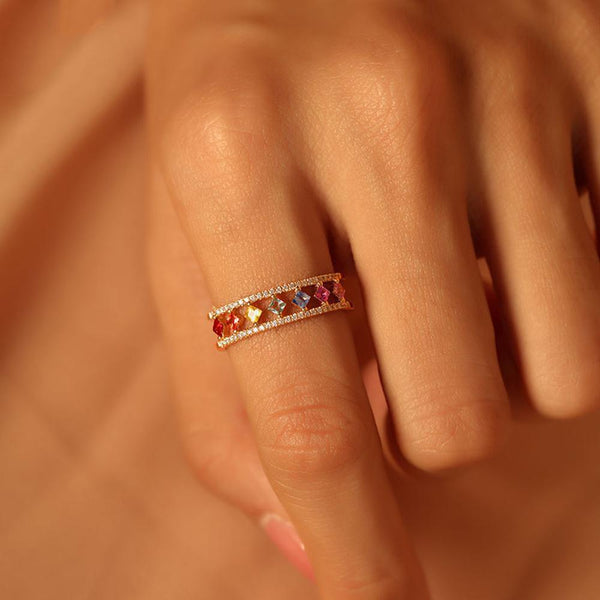 Rainbow Gold Ring Women Fashion Colorful Band Jewelry Gift 6 10 Sizes Rings