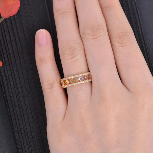 Rainbow Gold Ring Women Fashion Colorful Band Jewelry Gift 6 10 Sizes Rings