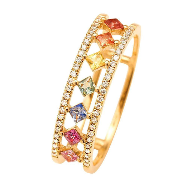 Rainbow Gold Ring Women Fashion Colorful Band Jewelry Gift 6 10 Sizes Rings