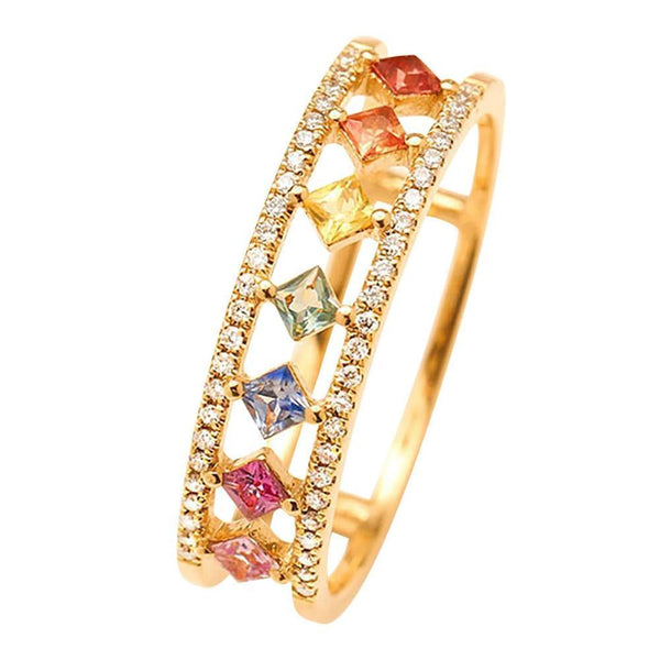 Rainbow Gold Ring Women Fashion Colorful Band Jewelry Gift 6 10 Sizes Rings