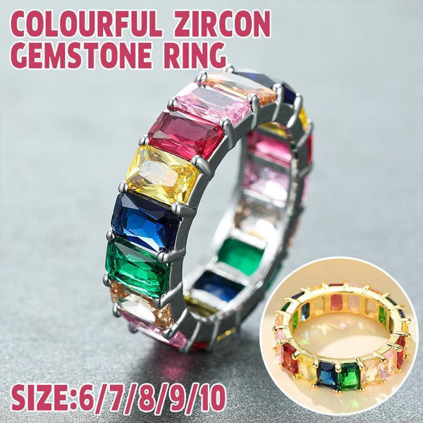 Rainbow Zircon Gemstone Ring Women's Stainless Steel Colourful Size 6 10 Gold Multicolor Rings