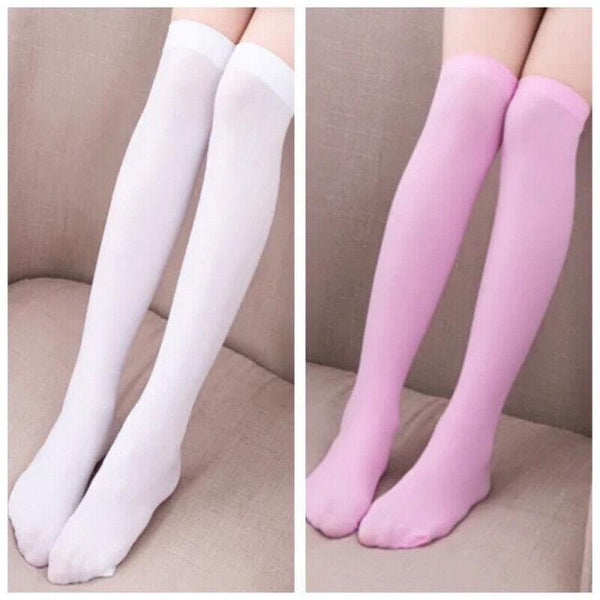 Womens Girls Long Socks Over Knee Thigh High Hosiery Tights Pantyhose Pink Stockings