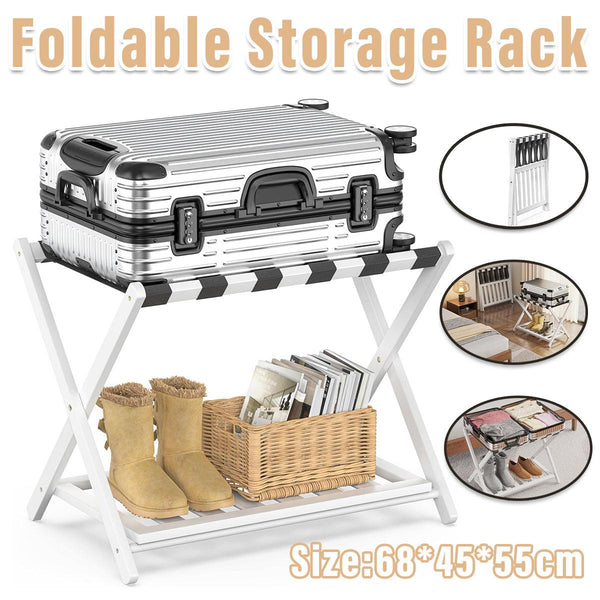 Foldable Luggage Rack Stand Portable Black Storage Shelf For Bedroom Travel Garment Racks