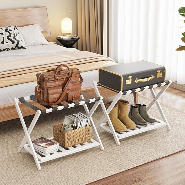 Foldable Luggage Rack Stand Portable Black Storage Shelf For Bedroom Travel Garment Racks