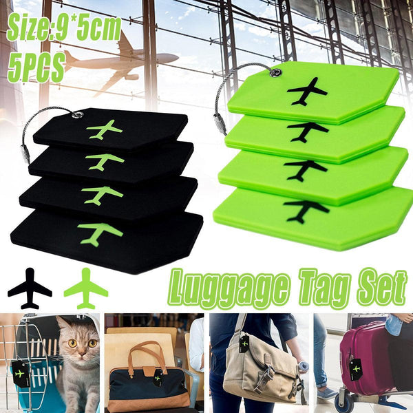 5Pcs High Quality Silicone Name Address Boarding Pass Travel Id Black Luggage Tags