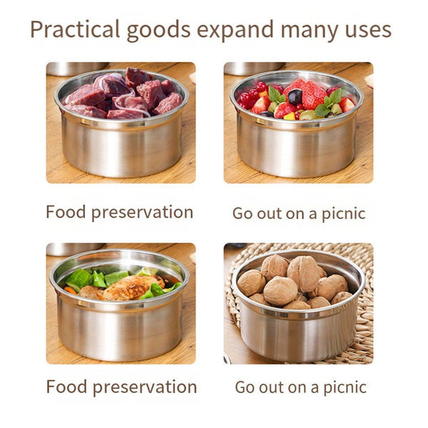 3Pcs Stainless Steel Sealed Crisper Storage Box With Lid Round Food Lunch Black Lunchboxes