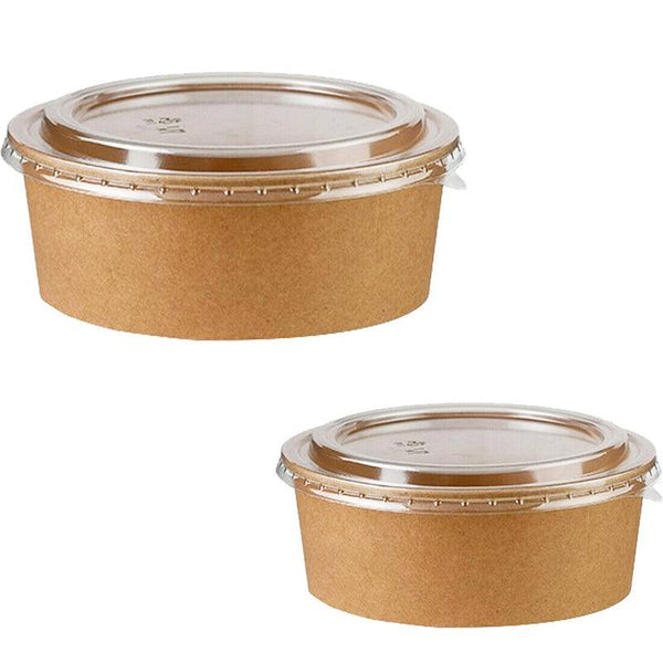 Take Away Kraft Paper Salad Bowl Food Grade Takeout Tableware With Lid 50Pcs 500Ml Bowls