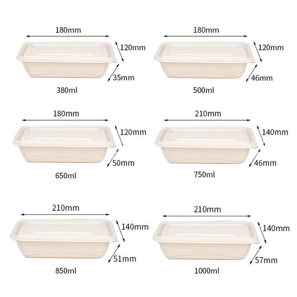 50Pcs Eco Friendly Corn Starch Lunch Box Degradable Takeout Bento Container 750Ml Lunchboxes