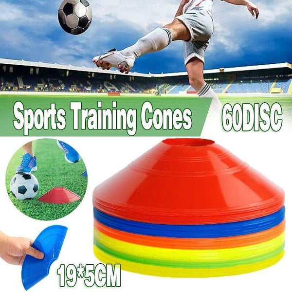 60 Pack Sports Training Discs Markers Cones Soccer Rugby Fitness Exercise Training Aids