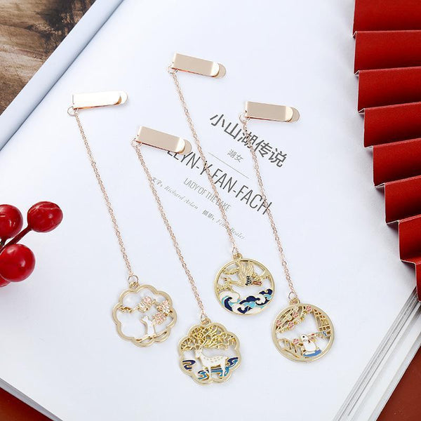 Metal Rabbit Bookmark Tassel Pendant Retro Clip School Office Supplies Gift Cat Bookmarks