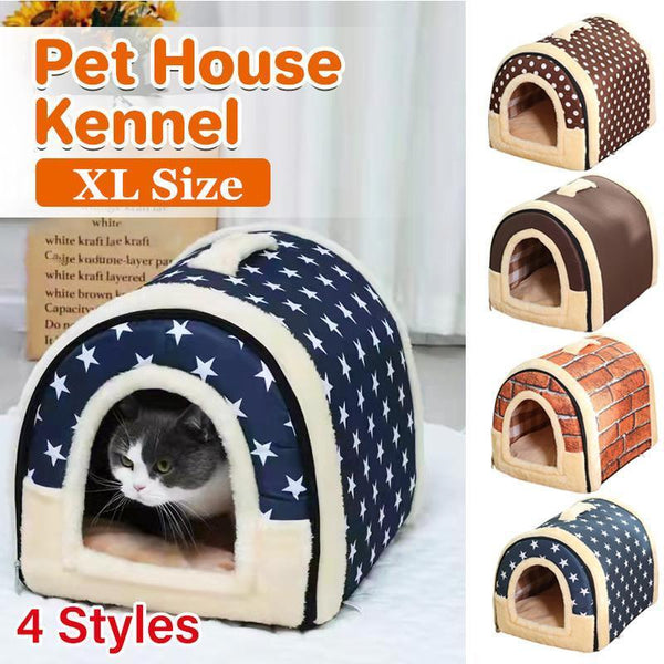 Xl Size Pet House Kennel Soft Igloo Beds Cave Cat Puppy Warm Cushion Fold Brown Dots Dog Kennels