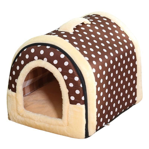 Xl Size Pet House Kennel Soft Igloo Beds Cave Cat Puppy Warm Cushion Fold Brown Dots Dog Kennels