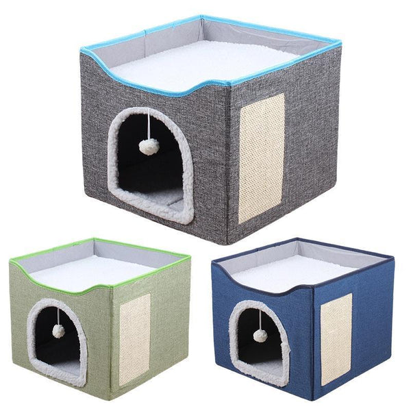 Foldable Pet Cat Calming Bed Hideaway Interactive House Nest Scratching Board Light Green Furniture & Scratchers