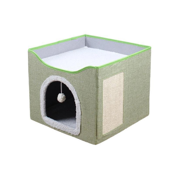 Foldable Pet Cat Calming Bed Hideaway Interactive House Nest Scratching Board Light Green Furniture & Scratchers
