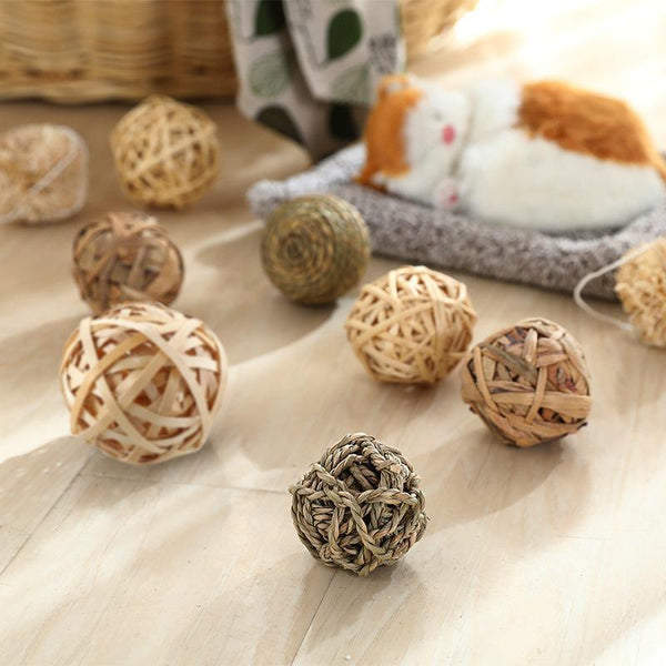 4/5Pcs Pet Balls Rabbit Toys Bunny Straw Rattan Woven Chewing Biting 4Pcs Small Animal Supplies